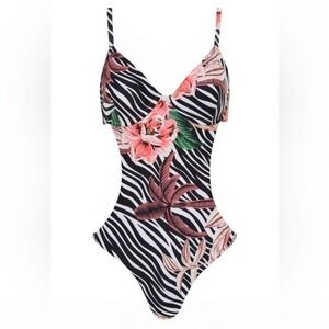 NWOT! OCHIE Rosa One Piece Cutout Zebra Animal Print Swimsuit Size S 14089